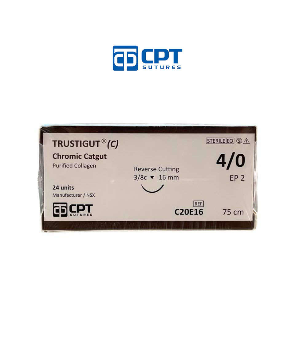 Chỉ phẫu thuật tự tiêu tan chậm CPT Trustigut (C) Chromic Catgut số 4/0 - C20E16