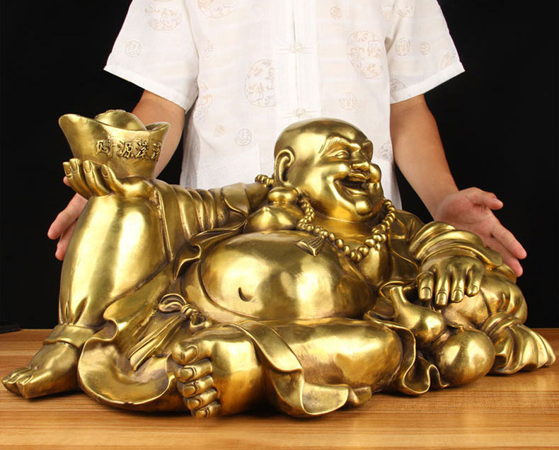 Tượng Di Lặc Nâng Nén Vàng bằng đồng thau