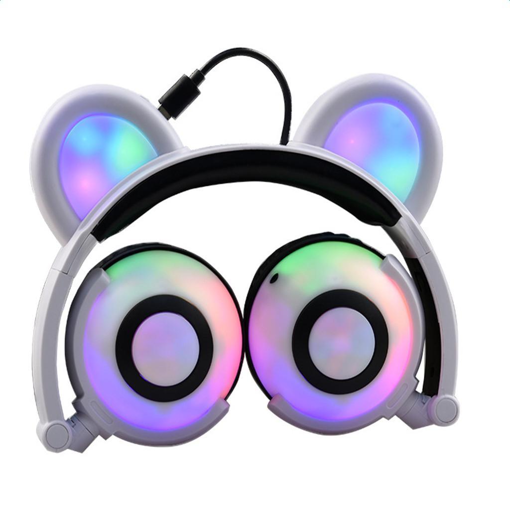 Foldable LED light Flashing Glowing Bear Ear Headphone Gaming Headset