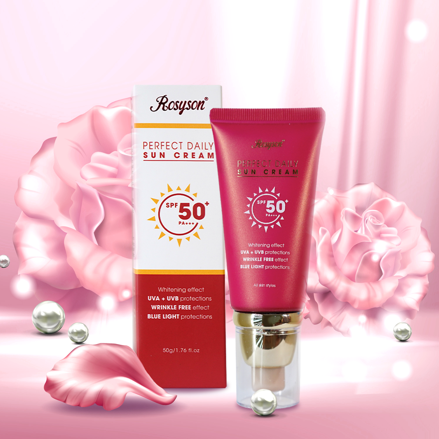 Kem Chống Nắng Rosyson SPF50+ PA+++, Kiềm Dầu, Nâng Tone, Không Bết Rít