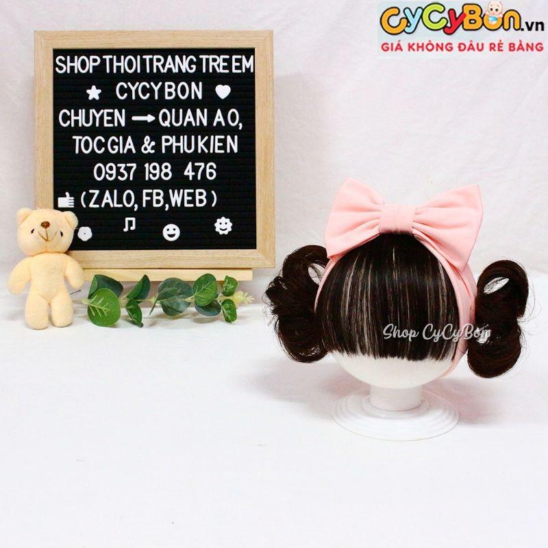 Băng Đô Turban Tóc Giả Cho Bé Gái Thun Cotton Nơ Hồng Da Kèm Tóc Mái Và Tóc Giả 2 Bên - Có Đủ Size Kể Cả Sơ Sinh