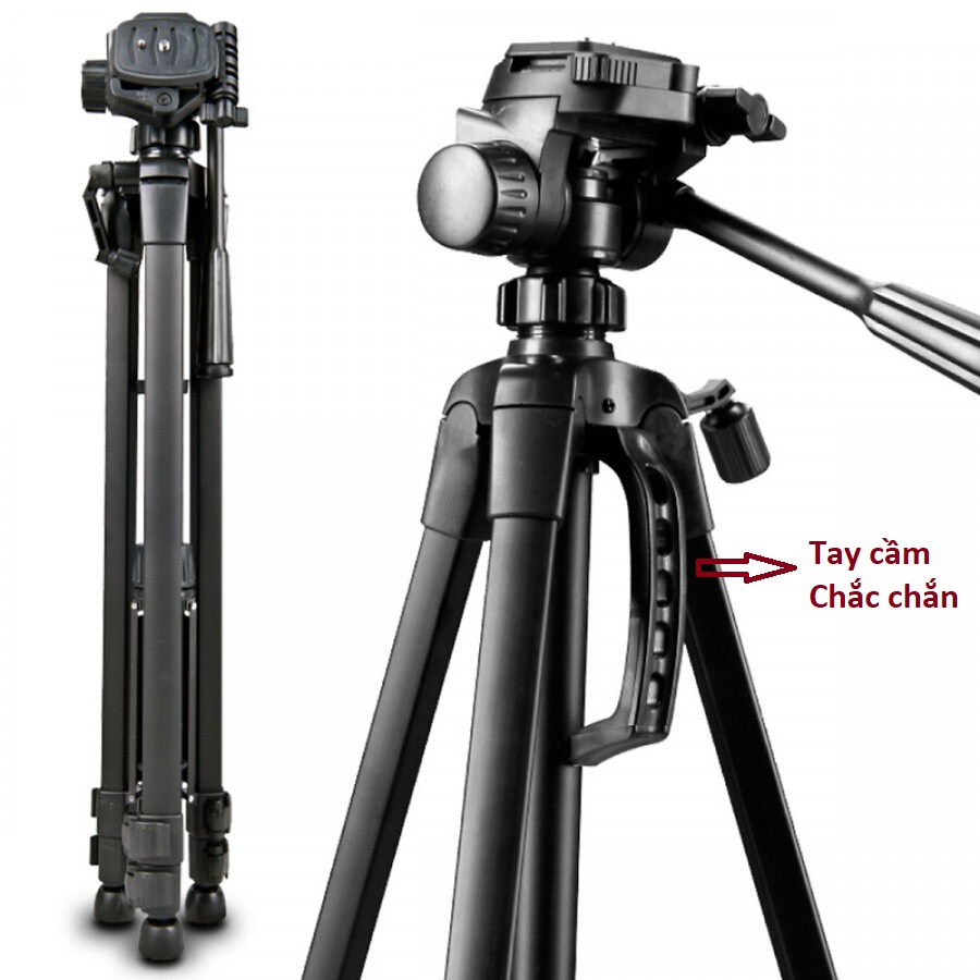 Chân máy ảnh, tripod Weifeng WT-3520, khung hợp kim cao cấp điều chỉnh được độ cao, có tay cầm cực chắc chắn tặng đầu kẹp điện thoại