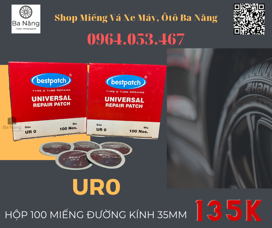 100 Miếng vá ruột xe máy, ôtô hình tròn UR0 35mm