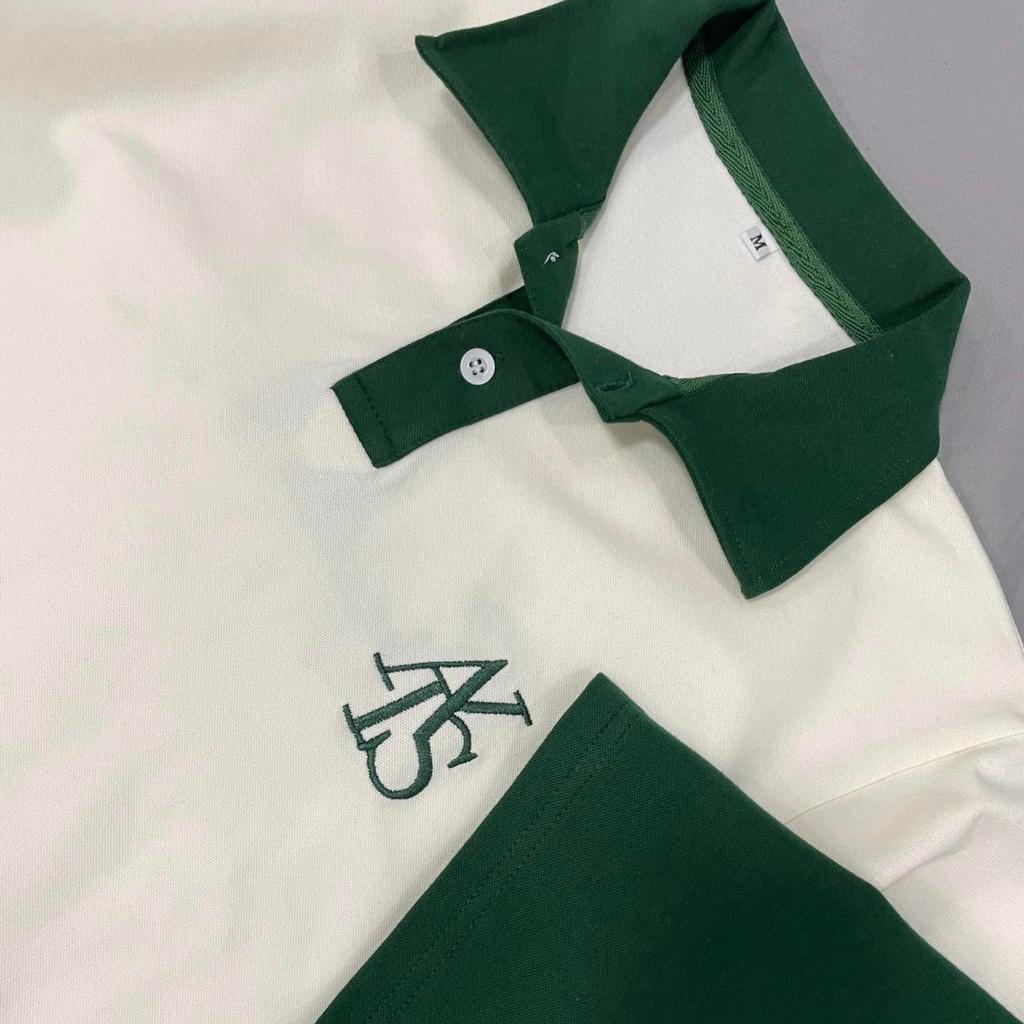 Áo thun polo unisex ATYS màu xanh lá/ màu kem form rộng, chất thun cá sấu nam nữ unisex phong cách ulzzang - Gin Store