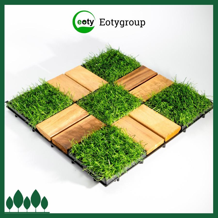 Vỉ gỗ cỏ 10-10 - Vỉ gỗ lót sàn tự nhiên xen kẽ cỏ nhân tạo ban công, ngoài trời Eotygroup