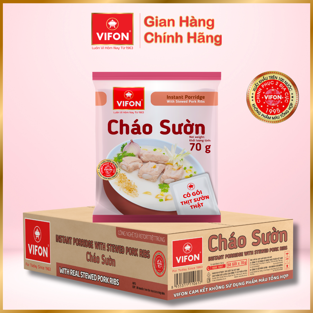Thùng 50 Cháo Sườn VIFON có Gói Thịt Thật 27gr