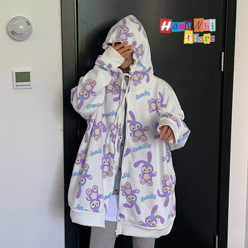 Áo Hoodie Zip 3D Thỏ Tím Dáng Rộng - Khoác Hoodie Dây Kéo In Hình Unisex - MM