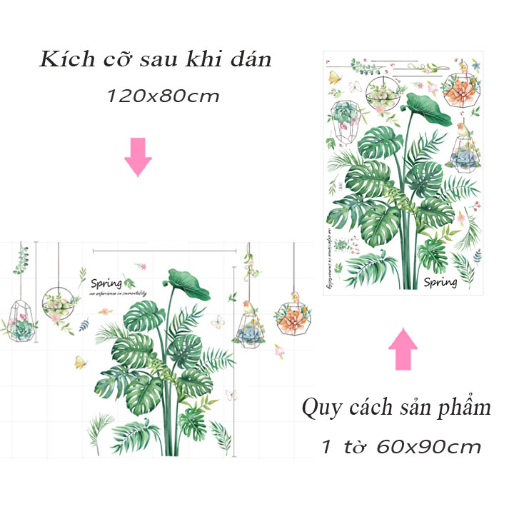 Decal trang trí chất liệu PVC loại 1 dày dặn, sắc nét, trang trí phòng khách, quán cafe- Khóm cây hoa treo-LV16