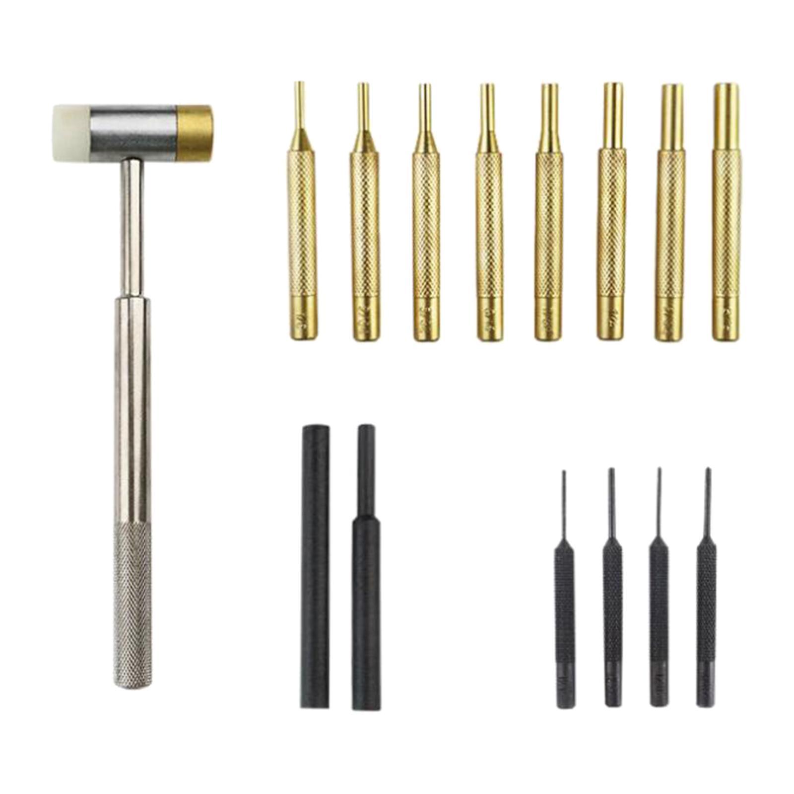 15 Pcs Brass Punch Set And Double-Sided Copper Hammer, Brass, Steel, Plastic Punches, Brass Center Punch Tool Kit for Armorers, Watch, Jewelry, Craft