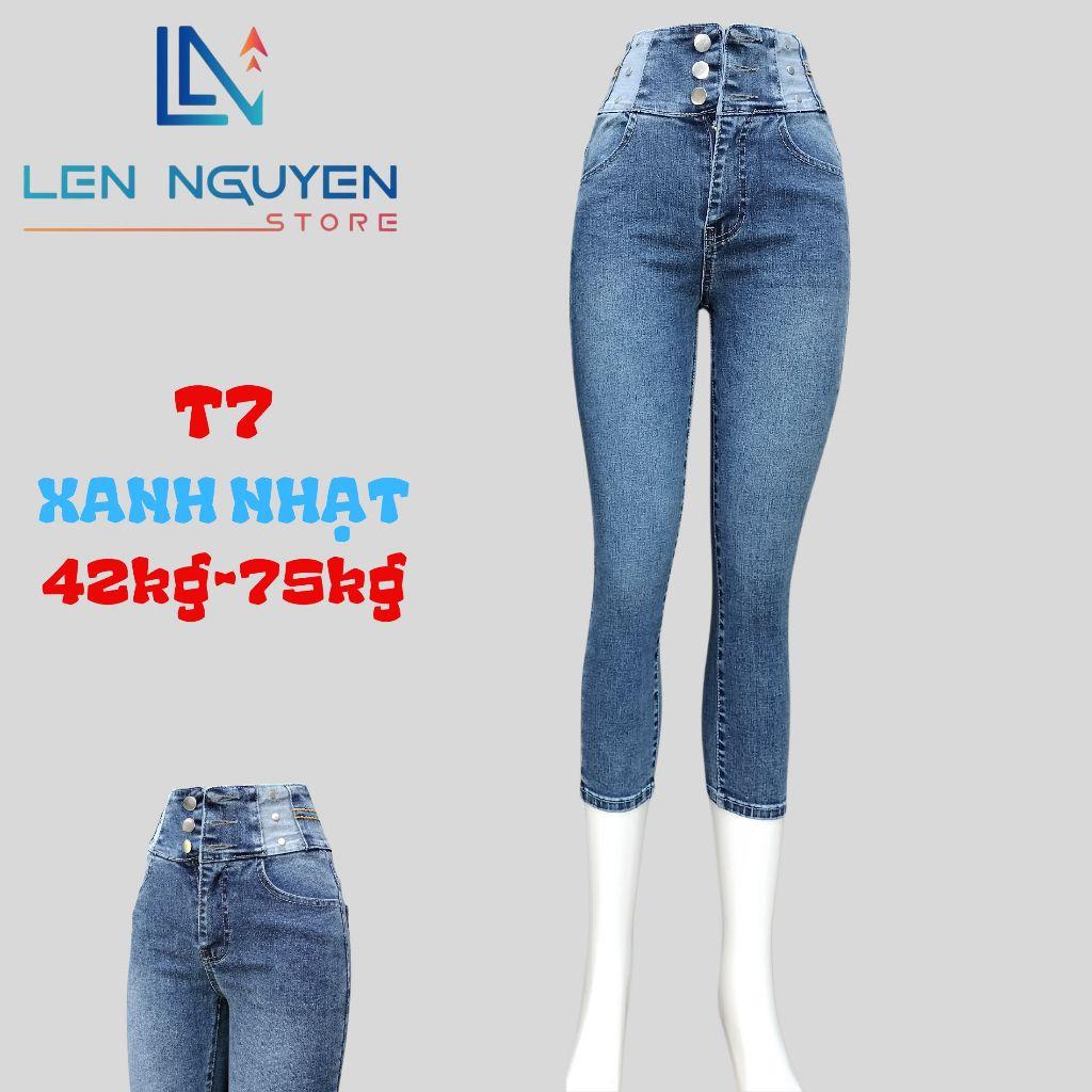T7_Quần jean nữ, 9 tất, lưng cao, quần bò nữ dáng ôm, quần rin nữ có big size, cho 42kg đến 75kg,LEN NGUYEN STORE - Xám