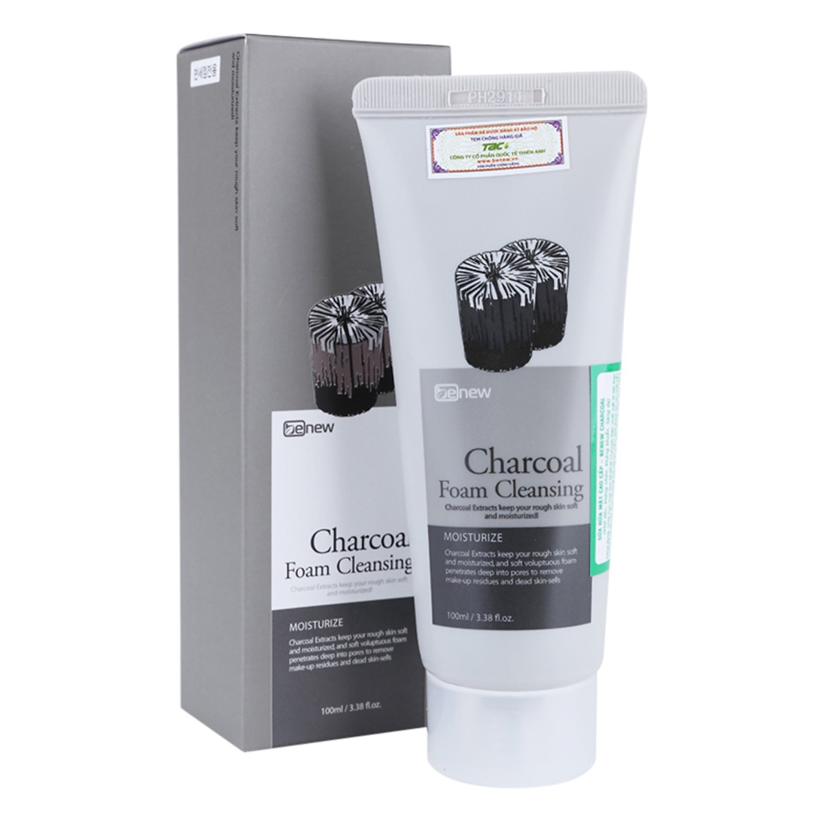 Sữa rửa mặt cao cấp Hàn Quốc cho da dầu than hoạt tính Benew Charcoal Foam Cleansing (100ml) – Hàng Chính Hãng + Nơ cột tóc