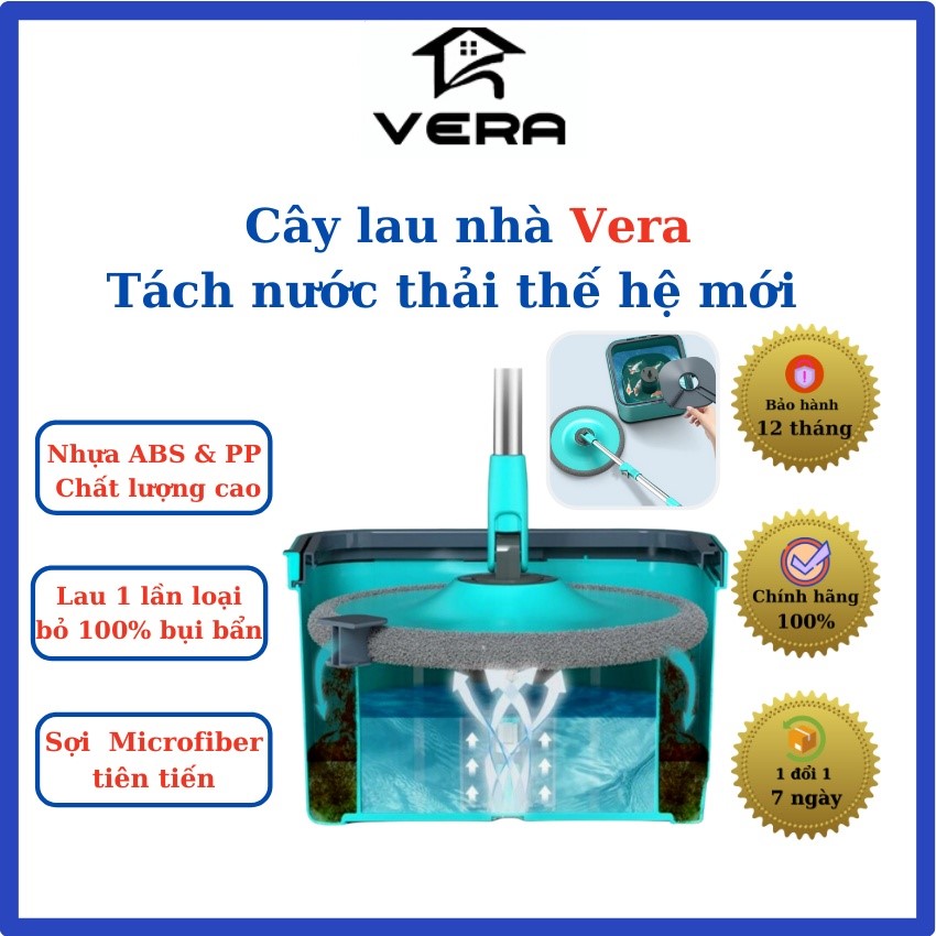 Cây Lau Nhà Tách Nước Thải Vera Thế Hệ Mới 2 Ngăn Công Nghệ Hàn Quốc - Hàng chính hãng