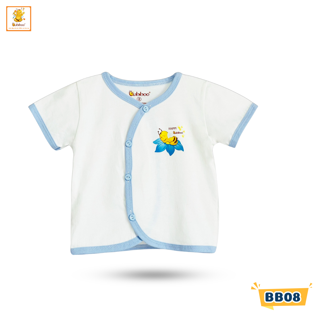 Áo sơ sinh BABIBOO viền màu xinh xắn, vải cotton mềm mịn BB08