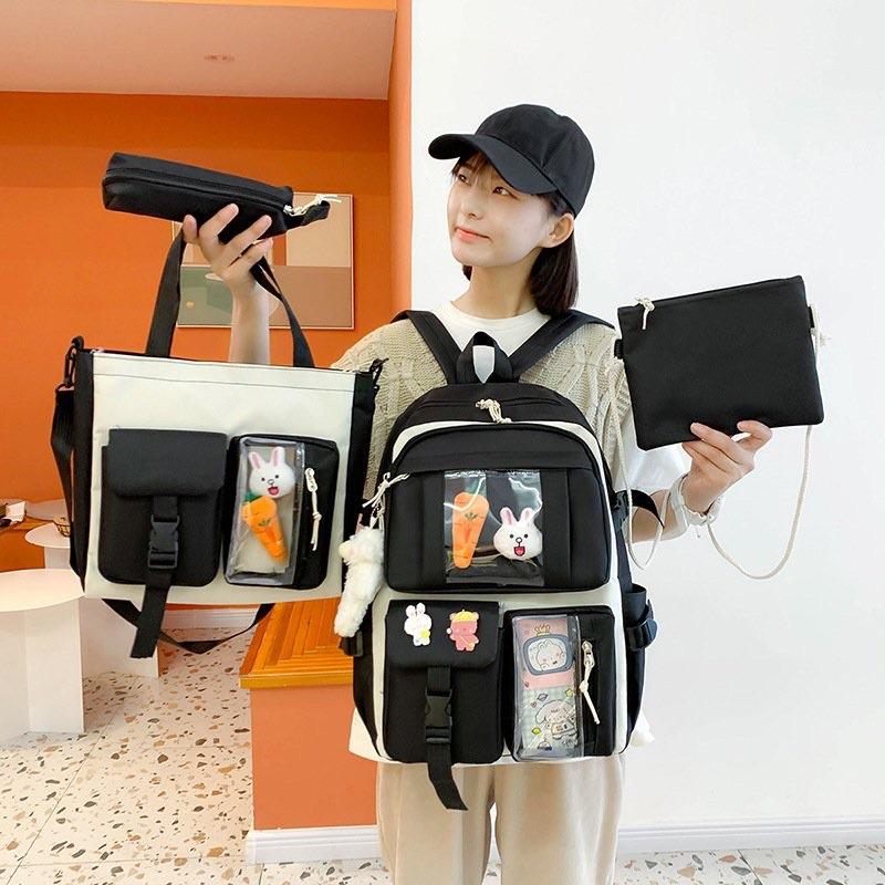 Balo Thời Trang Nam Nữ, Balo Chống Nước Ulzzang, Combo Thời Trang 4 Món - SET BALO 4 MÓN YHAO KIẾNG XUXU