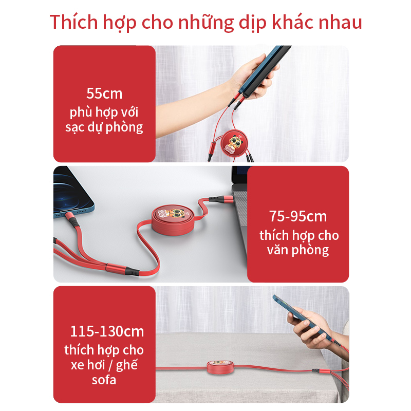 Dây Cáp Sạc Nhanh BASIKE 3 Trong 1 Tiện Lợi Cổng Micro USB Type C Cho iPhone Cho Samsung Cho HUAWEI - Hàng Nhập Khẩu