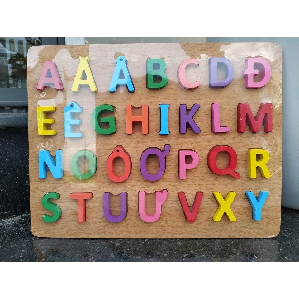 Bảng chữ Cái Tiếng Việt bằng gỗ ,Bảng Chữ Cái Nổi chữ và Số in thường in Hoa giúp bé nhận biết chữ cái Con Số Ahihikids