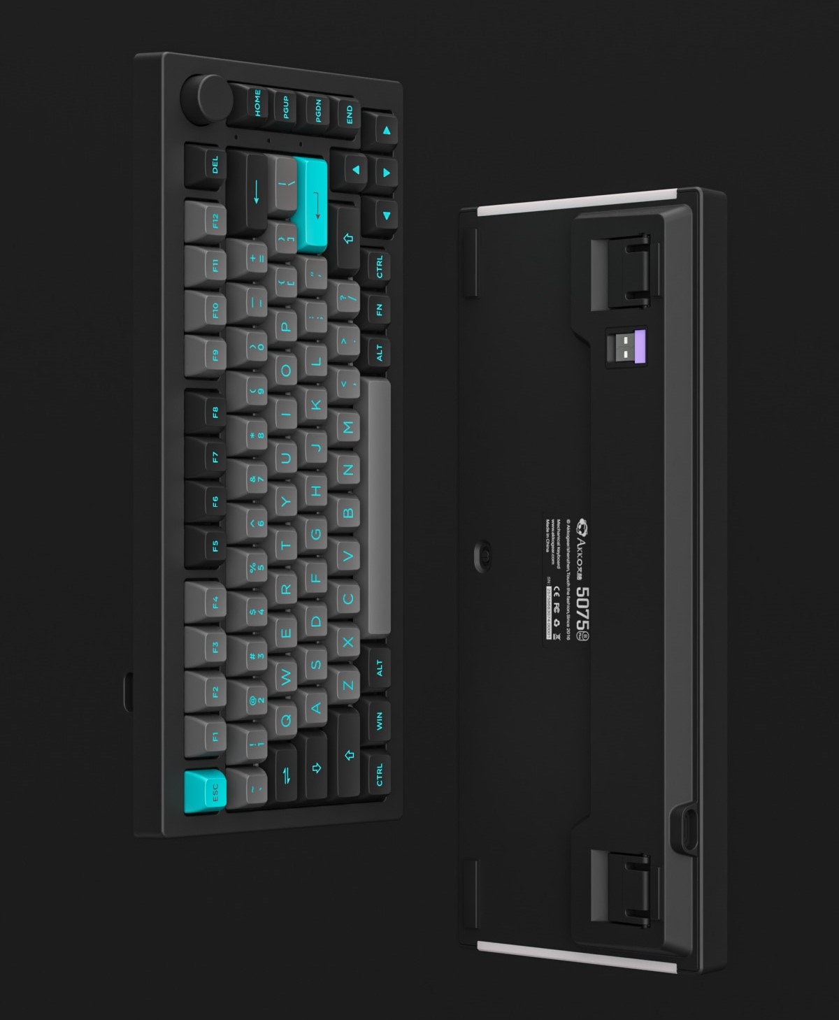 Bàn phím máy tính AKKO 5075B Plus Black & Cyan_Mới, hàng chính hãng