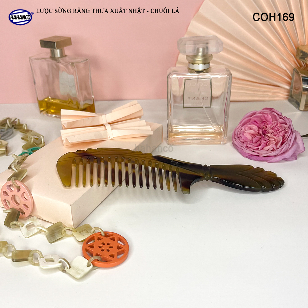 Lược Sừng Răng Thưa Chuôi Lá chải tóc, xoăn, rối, xù, mát xa đầu - COH169