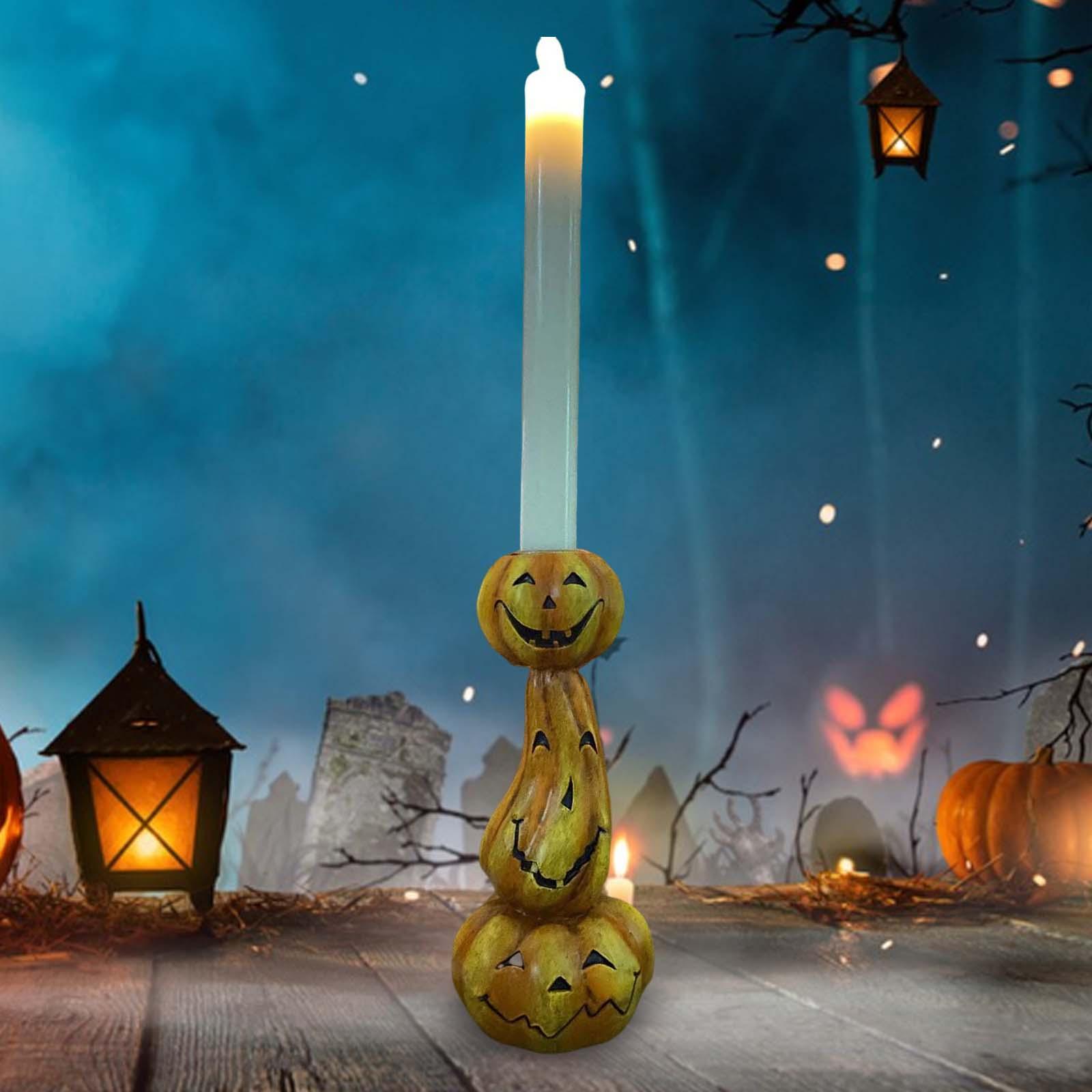 Halloween Candle Holder, Pumpkin Candlestick Holder Decorative Tabletop Taper Candle Holder for Club, Haunted House, Party, Holiday, Home