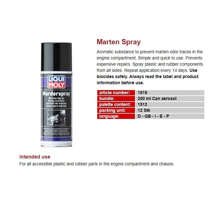 Chai Xịt Chống Chuột - Đuổi Chuột Cho Xe Ô tô - Xe máy Liqui Moly Marten Spray 1515 (200ml)