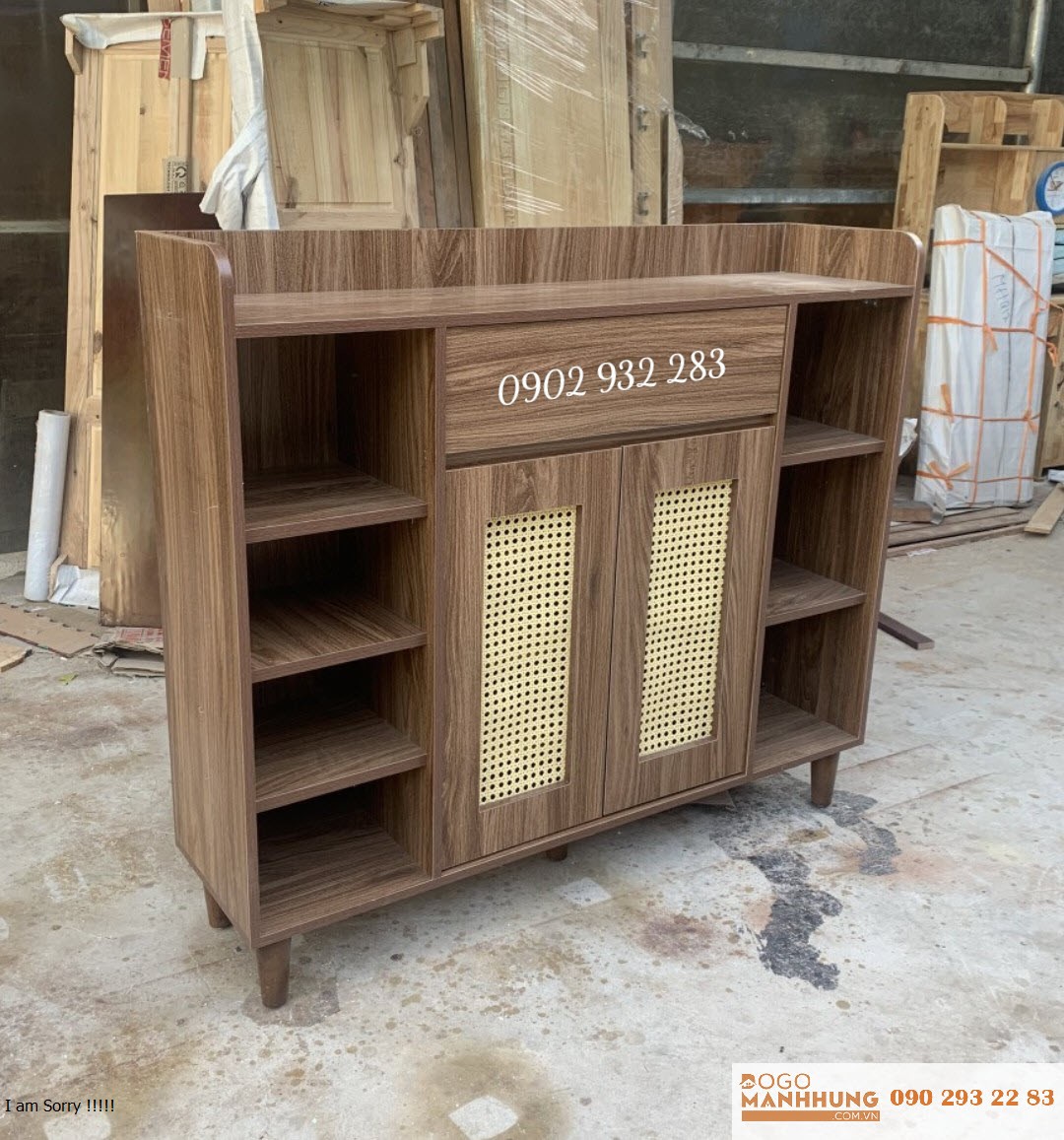 Tủ dày dép cánh mây ngang 1m2 màu sáng- Đồ Gỗ Mạnh Hùng