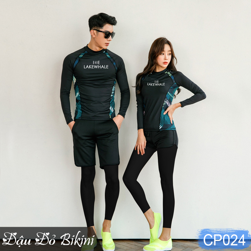 Bộ bơi đôi nam nữ loại đẹp, áo dài tay quần bơi dài kín chống nắng toàn thân, chất thun lạnh cao cấp dày mịn mát | CP024