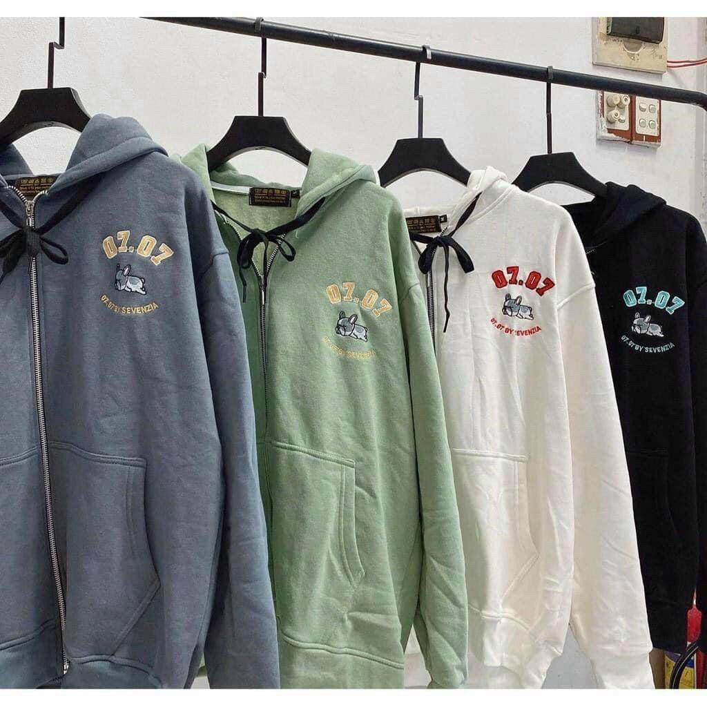 Áo Khoác Cardigan / Áo Khoác Hoodie Nỉ Zip Thêu CÚN 07.07 Form Rộng Unisex Nam Nữ Ulzzang