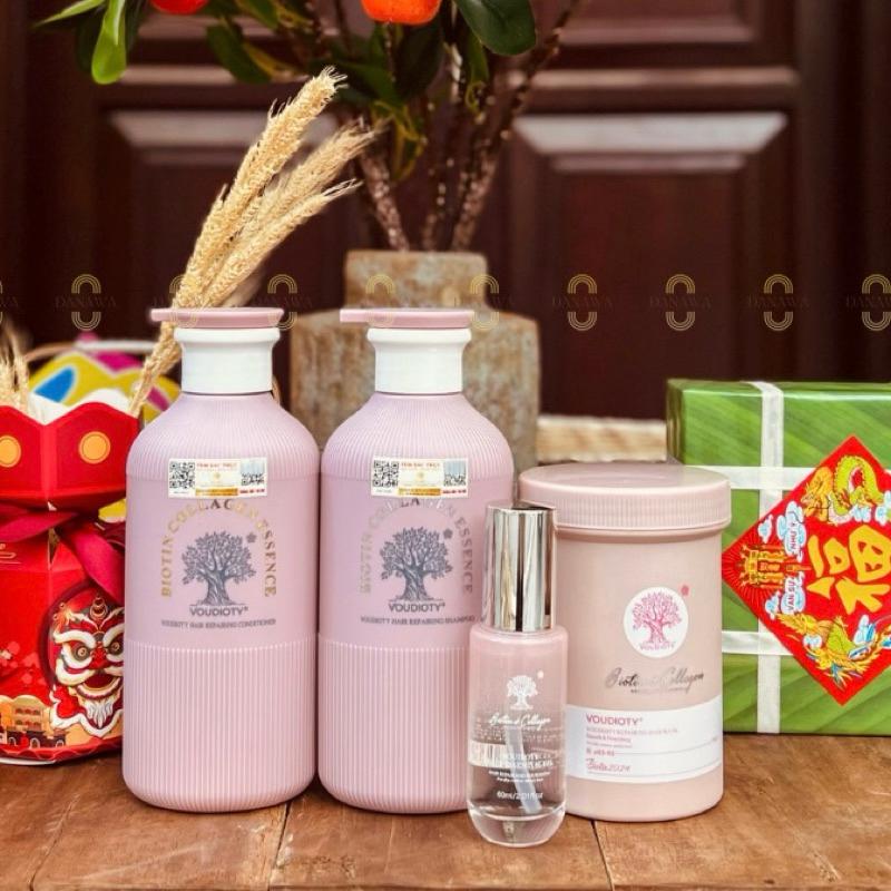 Bộ Dầu Gội Xả Biotin Collagen Essence Voudioty Hồng Phục hồi Giảm Rụng Tóc New 500mlx2