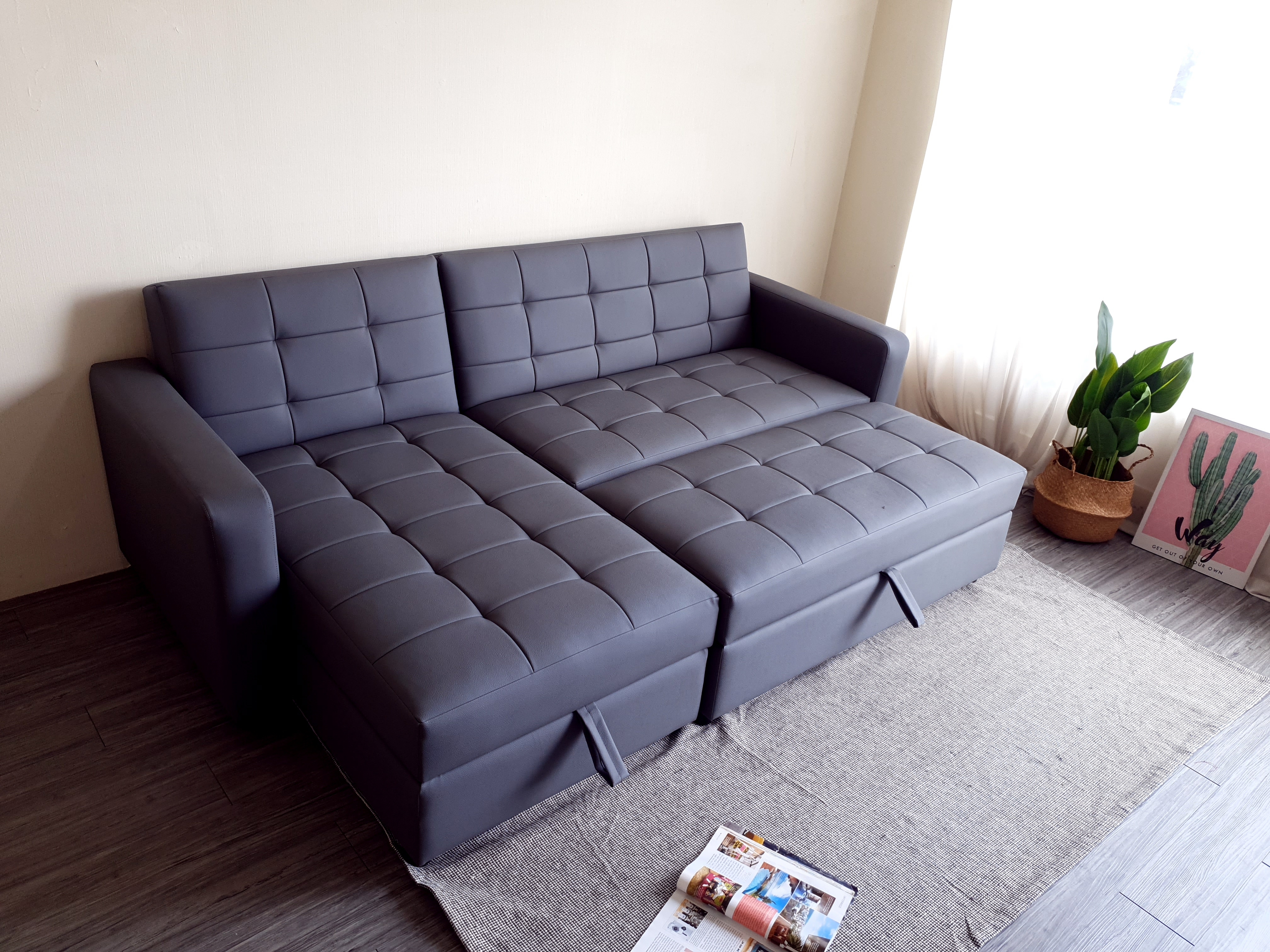 Sofa giường kéo góc L Juno sofa màu cam, xám, tro