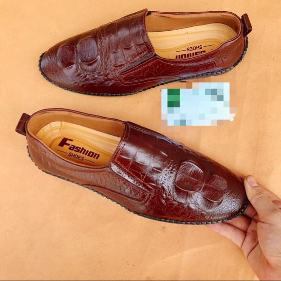 Giày Lười Nam Da Bò Vân Cá Sấu - Màu Đen, Nâu