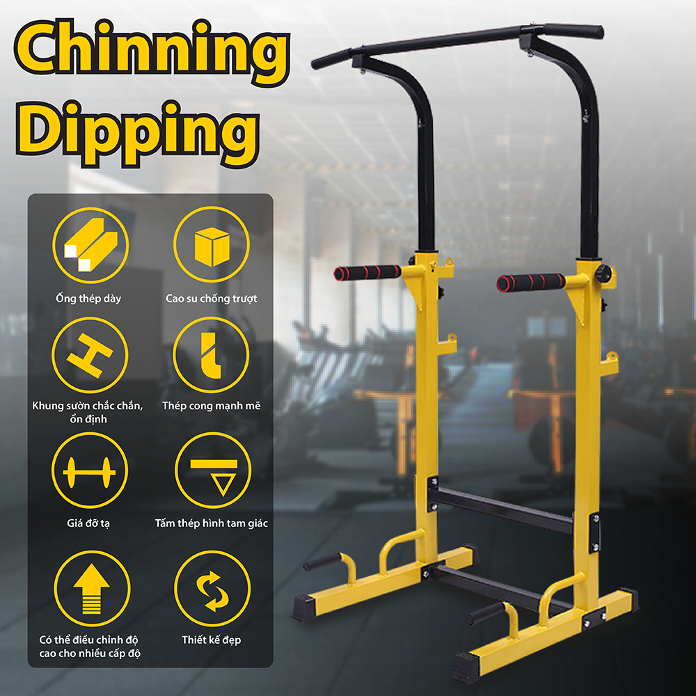 BG Bộ xà đơn, xà kép đa năng cao 1m9 cao cấp CHINNING DIPPING - YELLOW