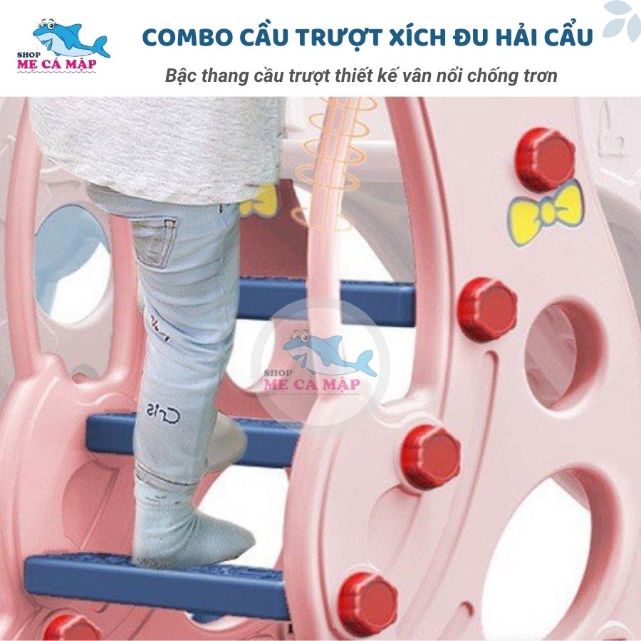 Combo cầu trượt xích đu Hải Cẩu, TẶNG KÈM BỘ BÓNG RỔ , cầu trượt cho bé chịu tải trọng 80kg