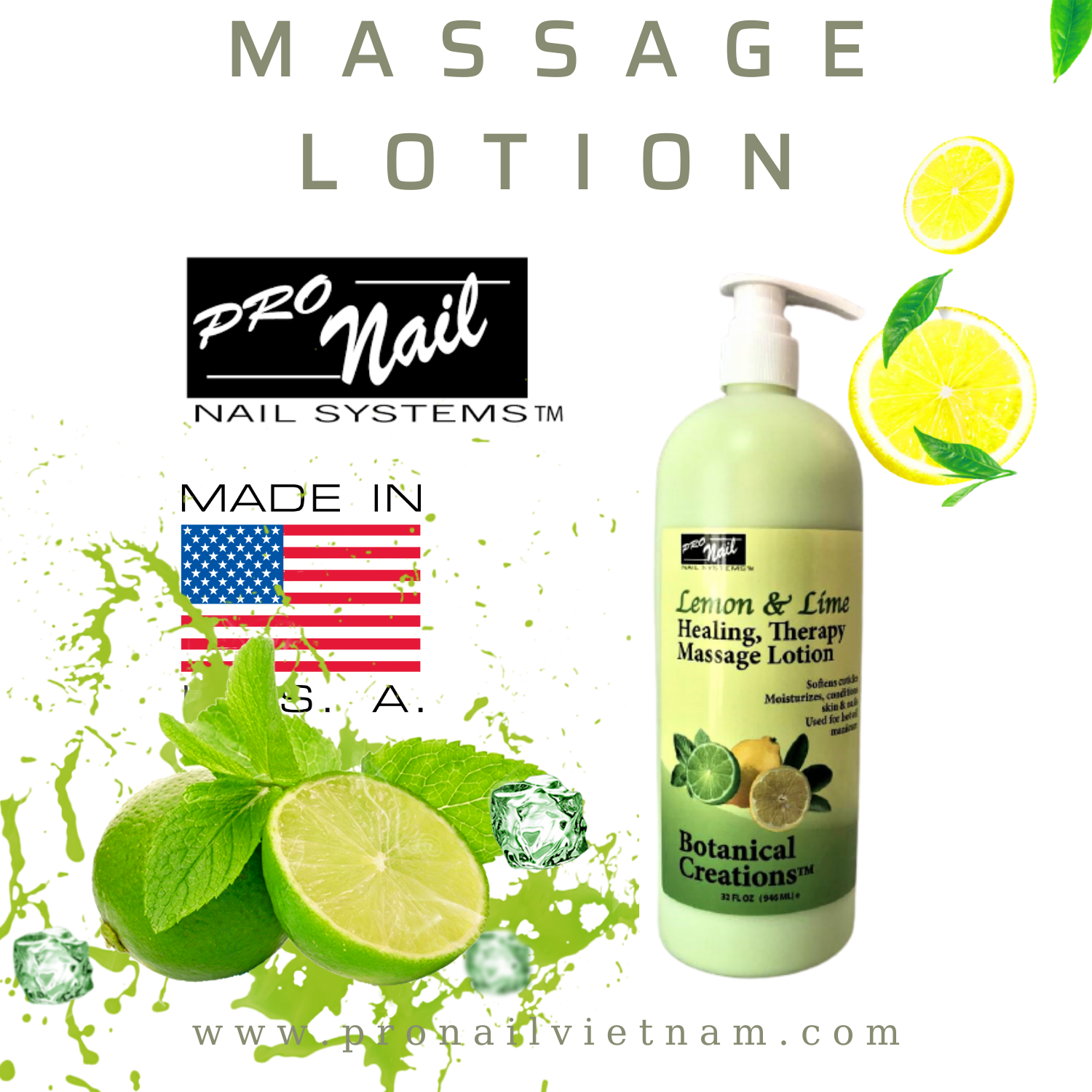 Dưỡng thể Pronail Botanical Creations Healing Therapy Massage Lotion mùi Chanh Leo 946ml