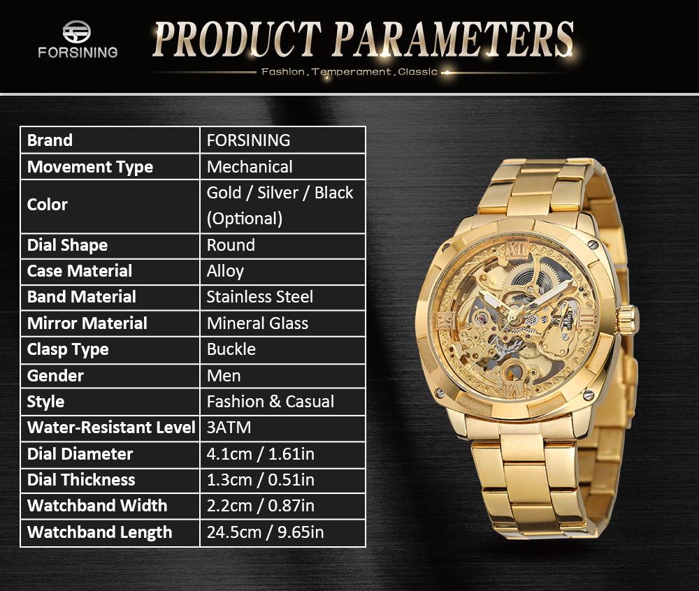 Đồng hồ doanh nhân thời trang nam FORSINING 207-1 bằng thép không gỉ, hiển thị thời gian, chống thấm nước 3ATM 