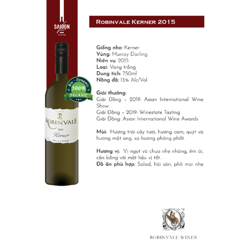 Rượu vang trắng Robinvale Kerner 2015 750ml 13% Alc