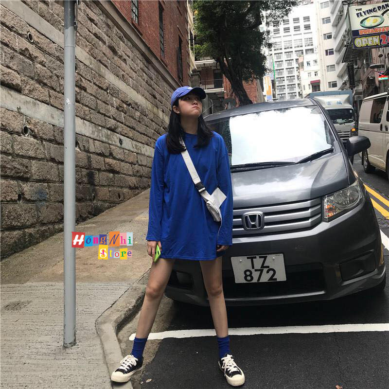 Áo Thun Tay Dài Trơn Dáng Rộng Màu Xanh Long Tee Blue Unisex - MM