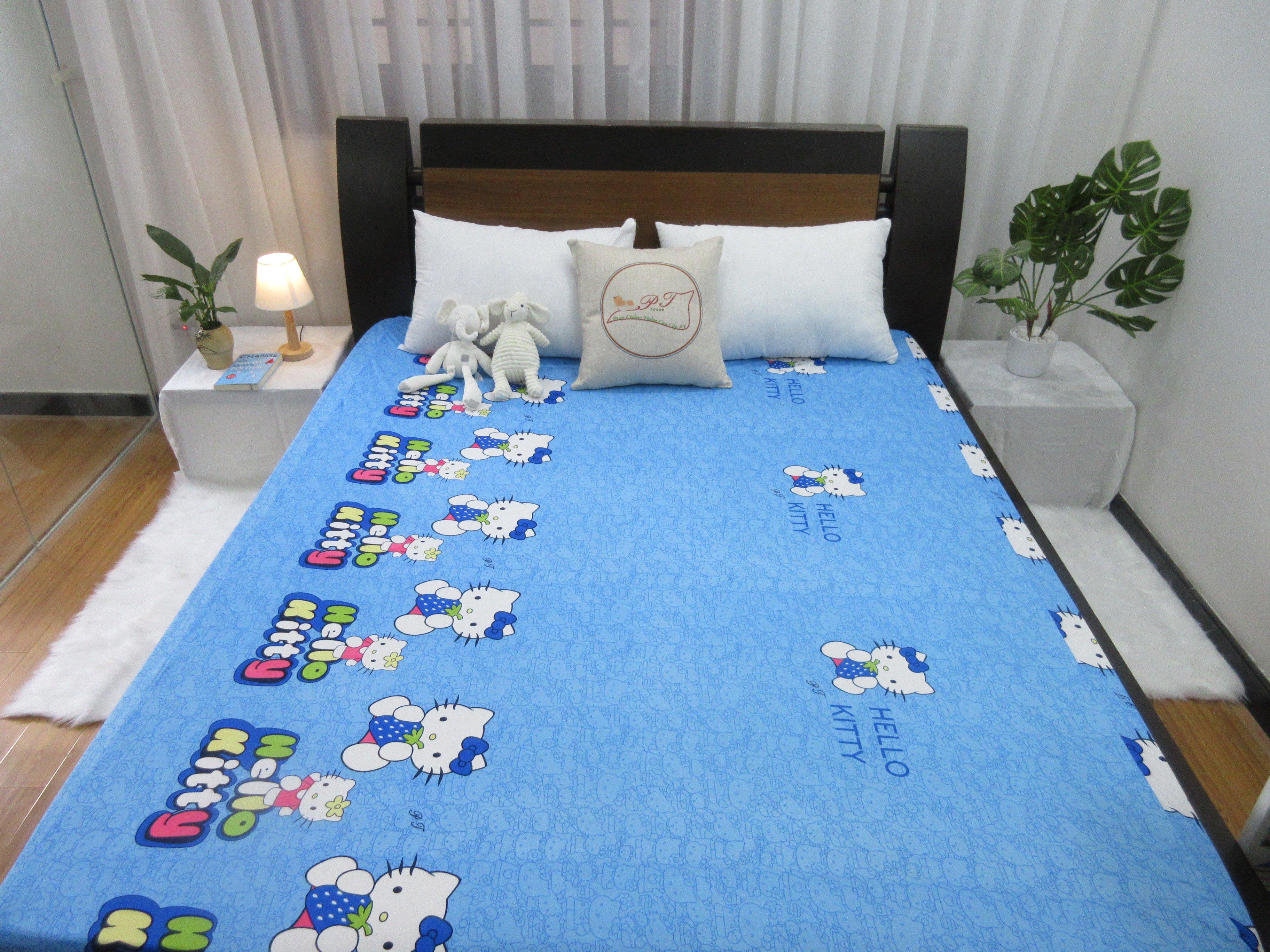 Drap Chống Thấm PT Họa Tiết Kitty Xanh