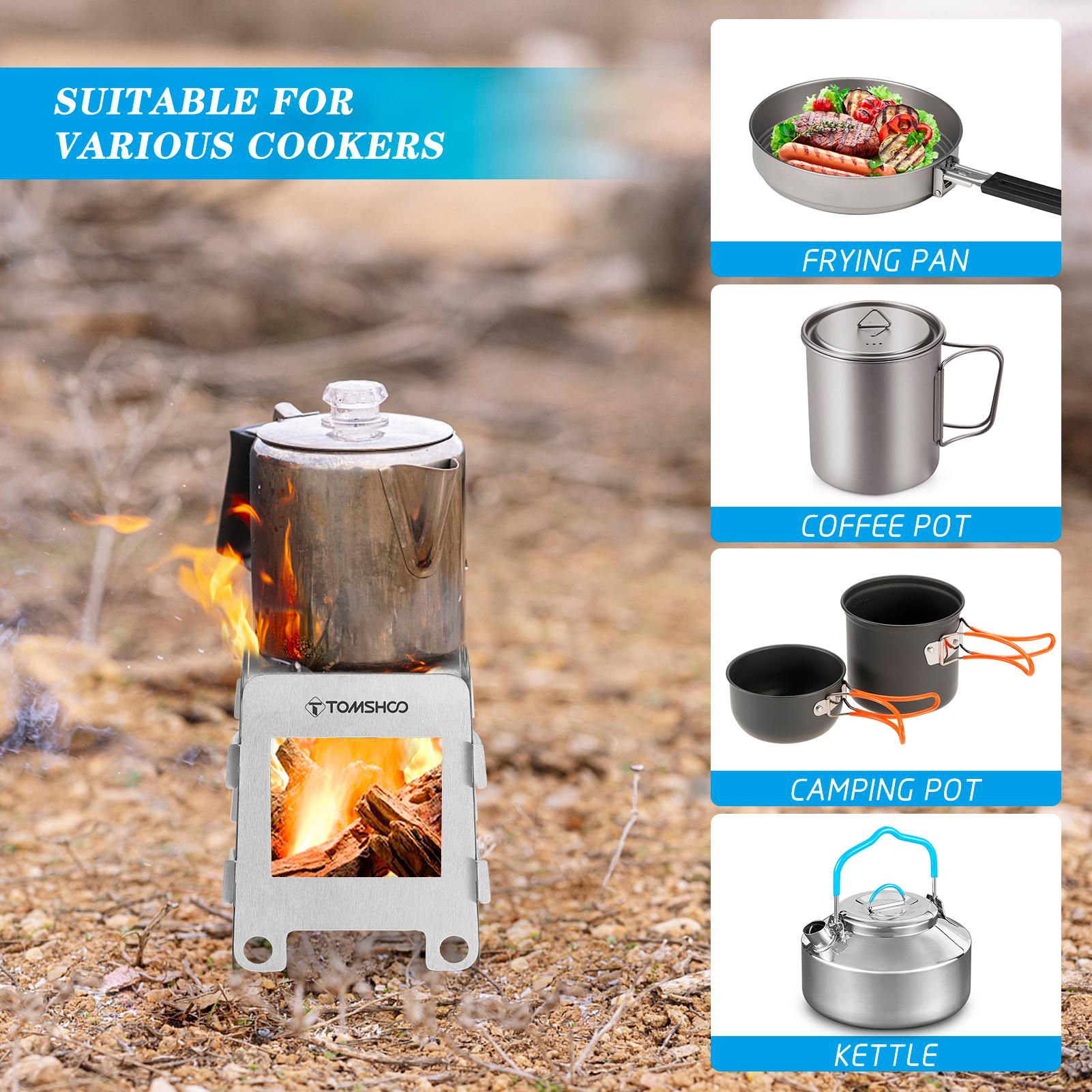 Cookware Mess Kit Backpacking Wood Burning Stove with Alcohol Tray BBQ Grill Net Grill Pan for Outdoor Camping Hiking Picnics BBQ