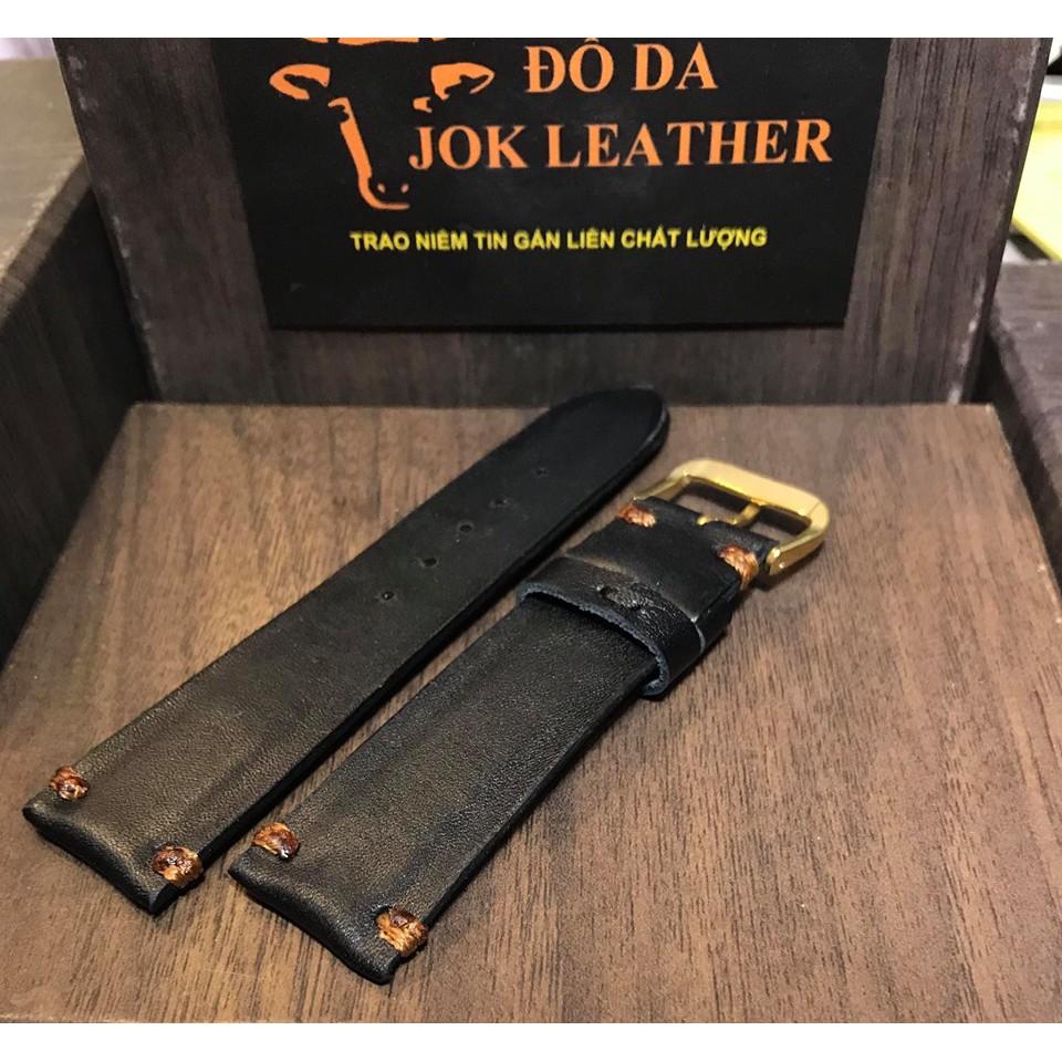 Dây Da Đồng Hồ DA Bò May Tay Jok Leather màu đen