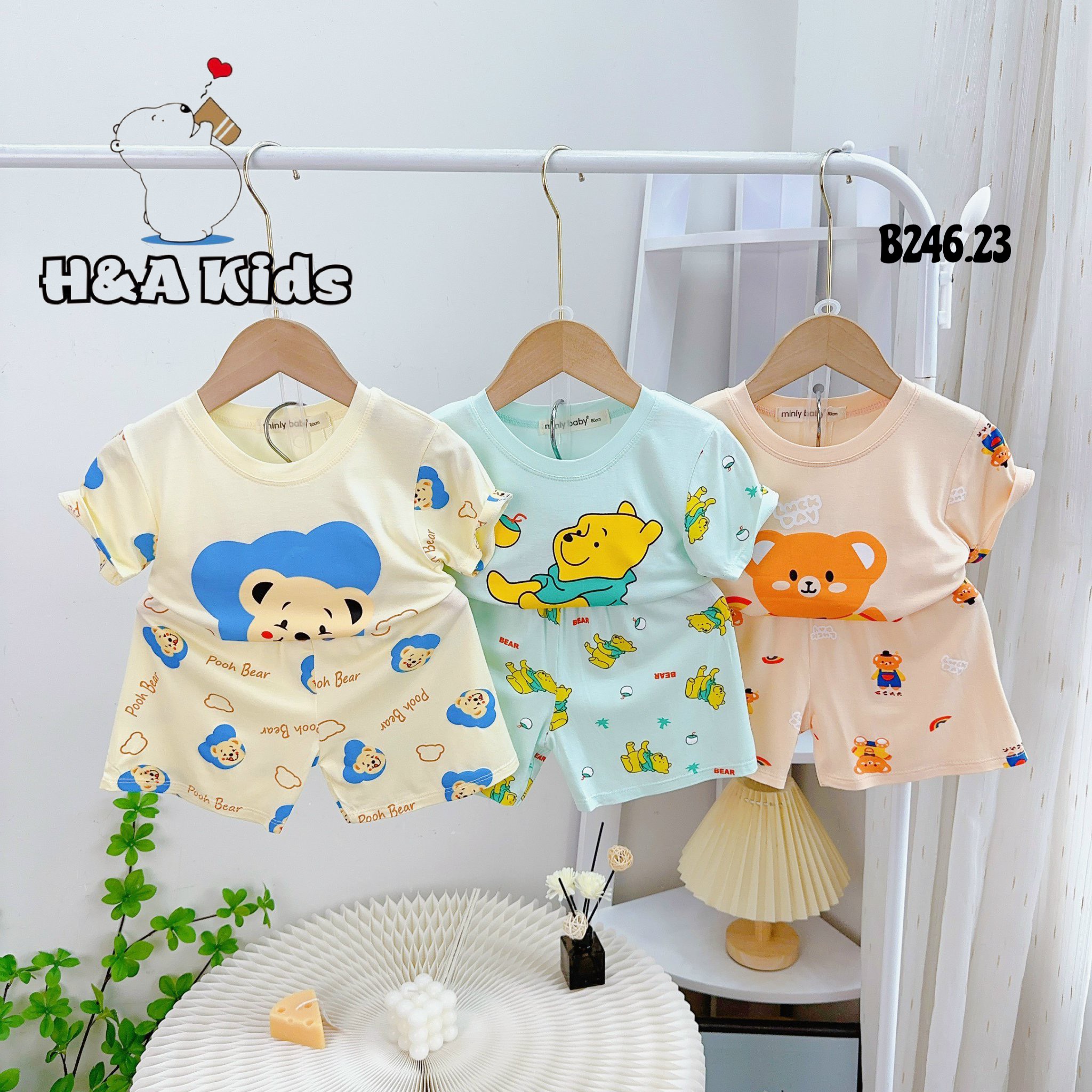 Bộ thun cộc tay phối áo- quần siu xinh cho bé trai và gái