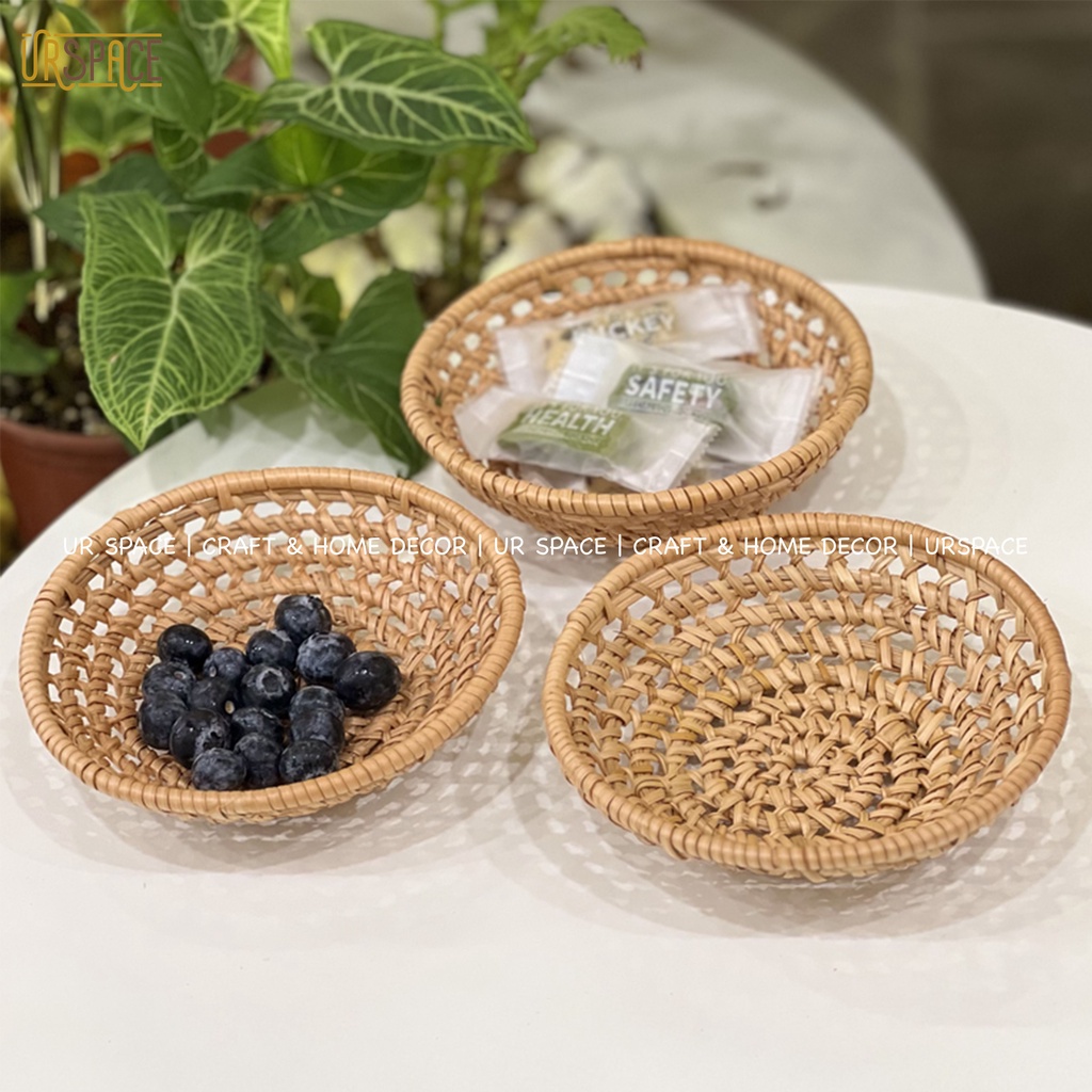 Rổ mây tròn URSPACE đựng bánh mứt Tết, trái cây, trang trí decor thân thiện môi trường/ ROUND RATTAN TRAY