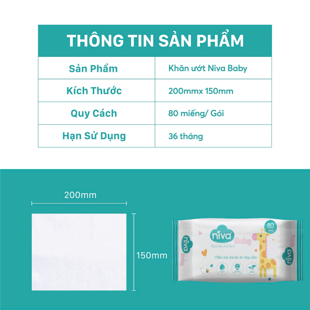 Khăn Ướt Niva Baby 80 Tờ NB1 Đa Năng, Tiện Dụng, Diệt Khuẩn, An Toàn Cho Trẻ Sơ Sinh Phụ Nữ Mang Thai