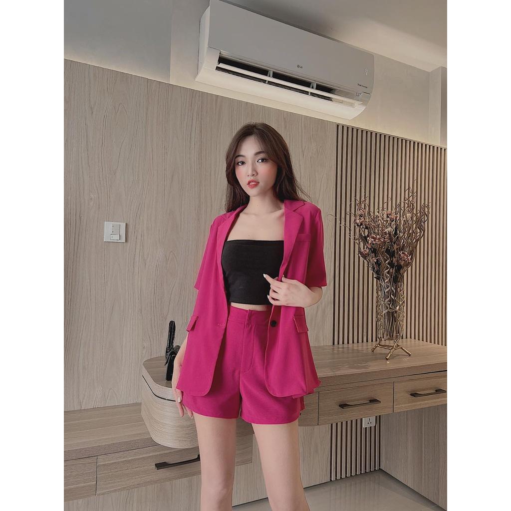 Sét bộ vest nữ Basic tay ngắn phối quần short sang chảnh quý phái dạo phố, dự tiệc, công sở