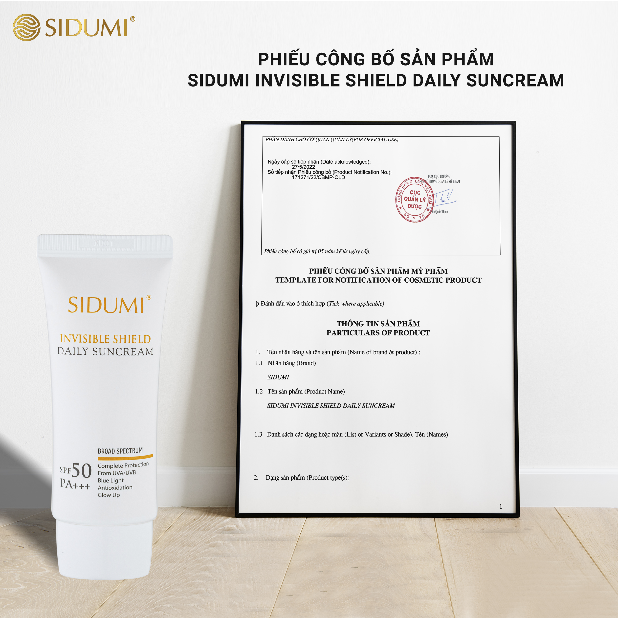 Kem chống nắng kiềm dầu Sidumi Invisible Shield Daily Sun Cream nâng tone dưỡng trắng da SPF 50 PA+++ 40ml SDM601