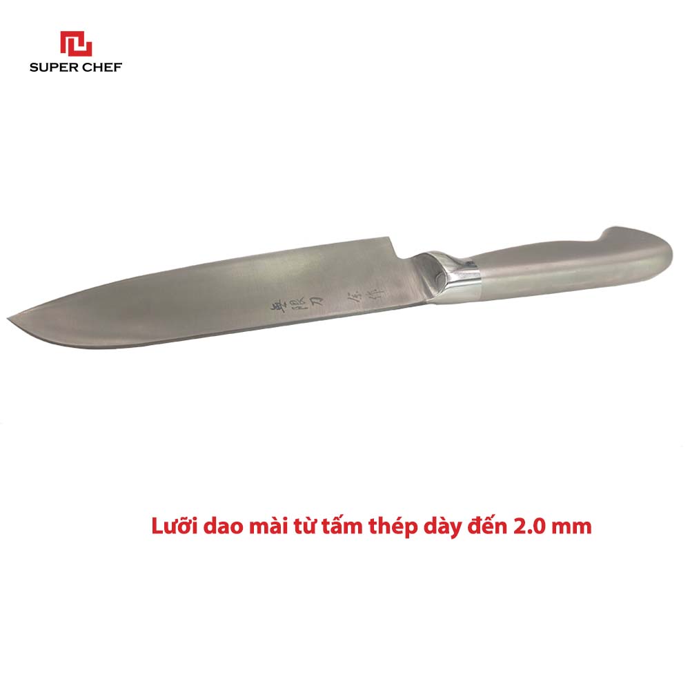 Dao Bếp Dài Santoku Cán Thép Chính Hãng Super Chef Công Nghệ Nhật Siêu Sắc Bén, Lâu Cùn, Lưỡi Thép Cao Cấp Không Gỉ Sét , An Toàn Sức Khỏe Siêu Tiện Lợi