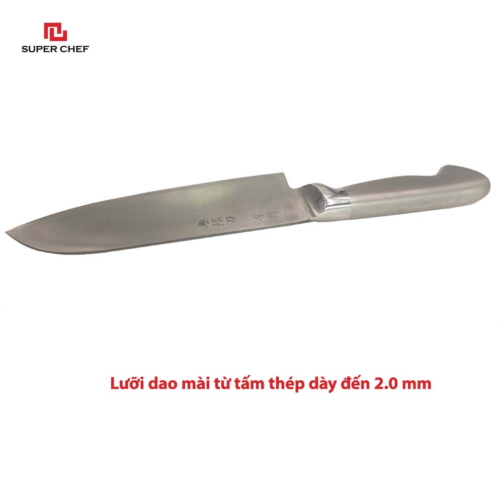 Dao Bếp Dài Santoku Cán Thép Chính Hãng Super Chef Công Nghệ Nhật Siêu Sắc Bén, Lâu Cùn, Lưỡi Thép Cao Cấp Không Gỉ Sét , An Toàn Sức Khỏe Siêu Tiện Lợi ( Lưỡi dài 16.5cm)