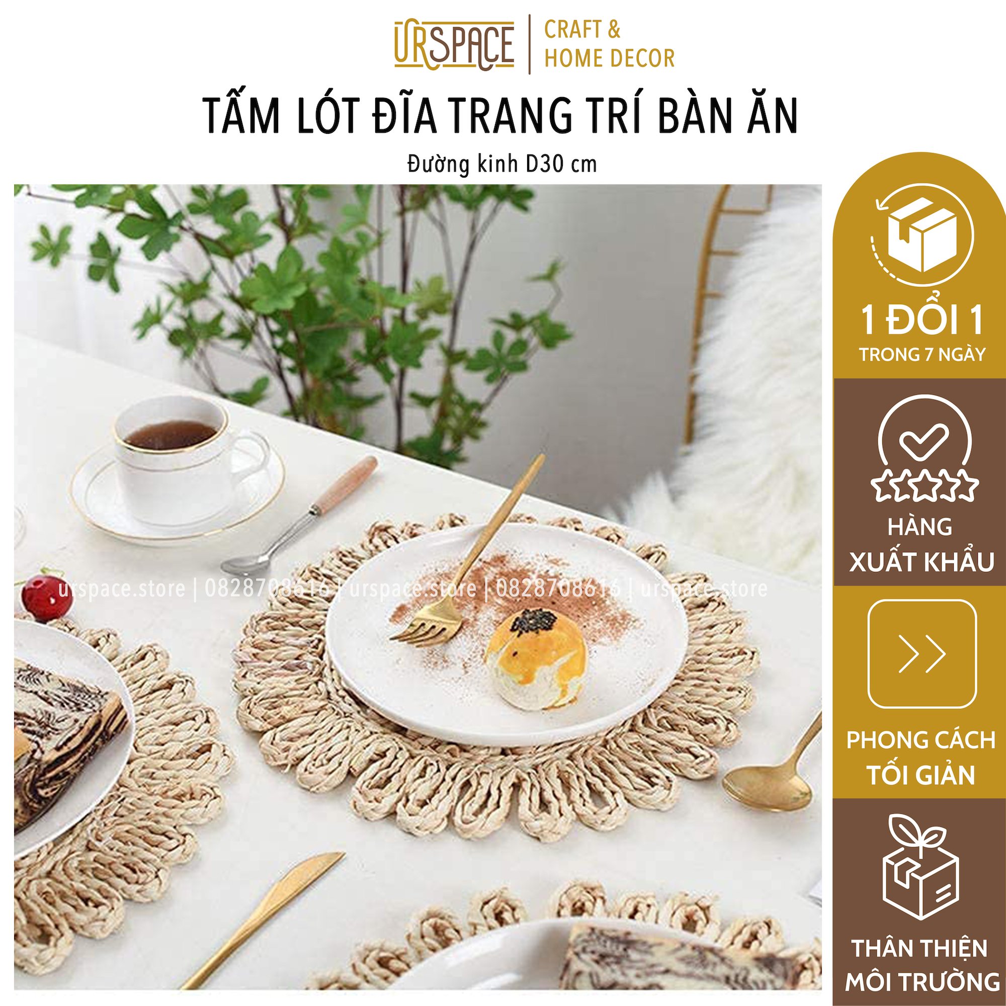 Tấm lót đĩa đường kính 30 cm trang trí decor bàn ăn bằng cói hình tròn/ Hand-woven seagrass place mat D30 cm