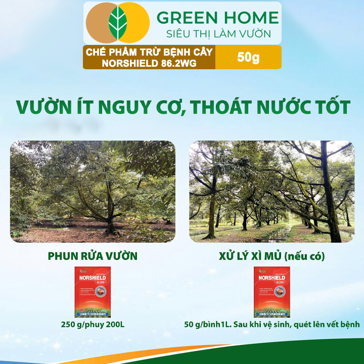 Chế Phẩm Trừ Bệnh NORSHIELD 86.2WG GreenHome, Gói 50gr, Gốc Đồng Đỏ, Bám Dính Tốt, Che Phủ Đều