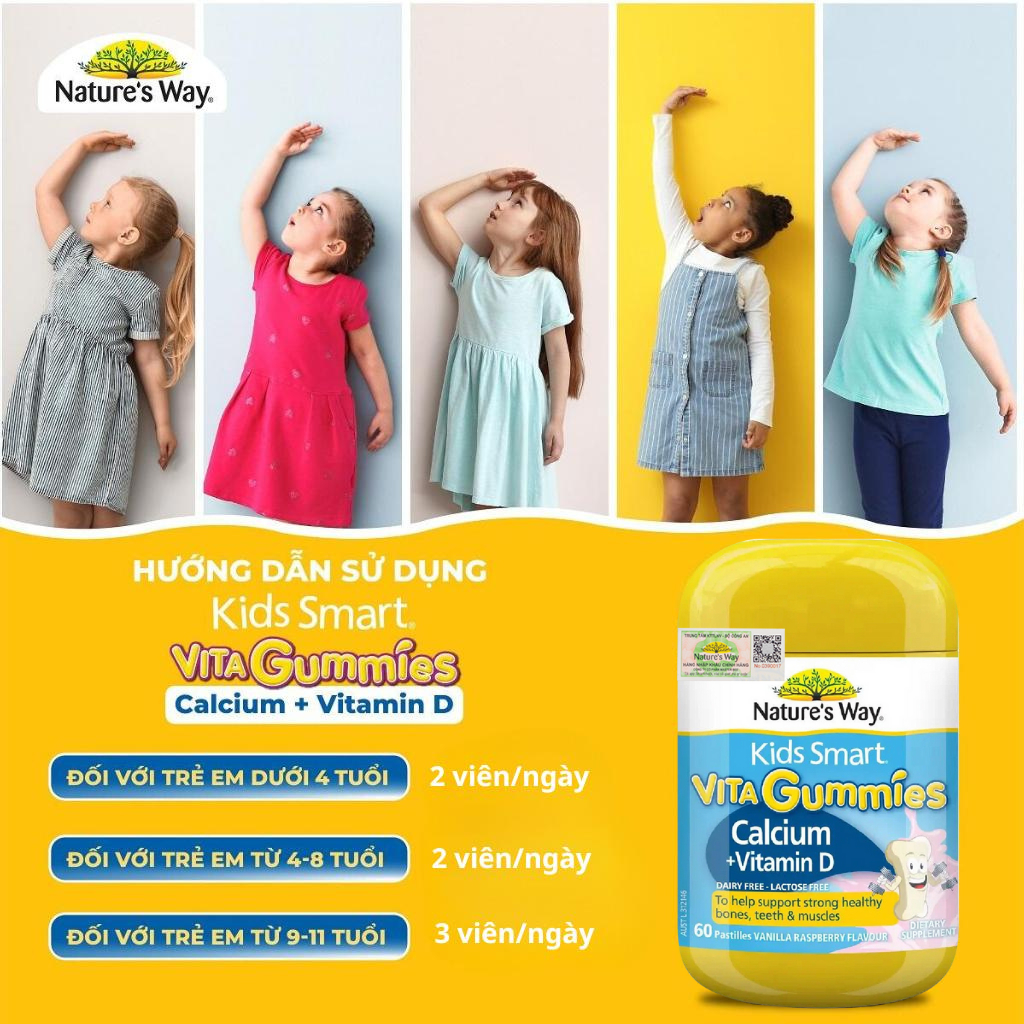 Kẹo Dẻo Bổ Sung Canxi Cho Bé Nature's Way Kids Smart Vita Gummies Calcium + Vitamin D