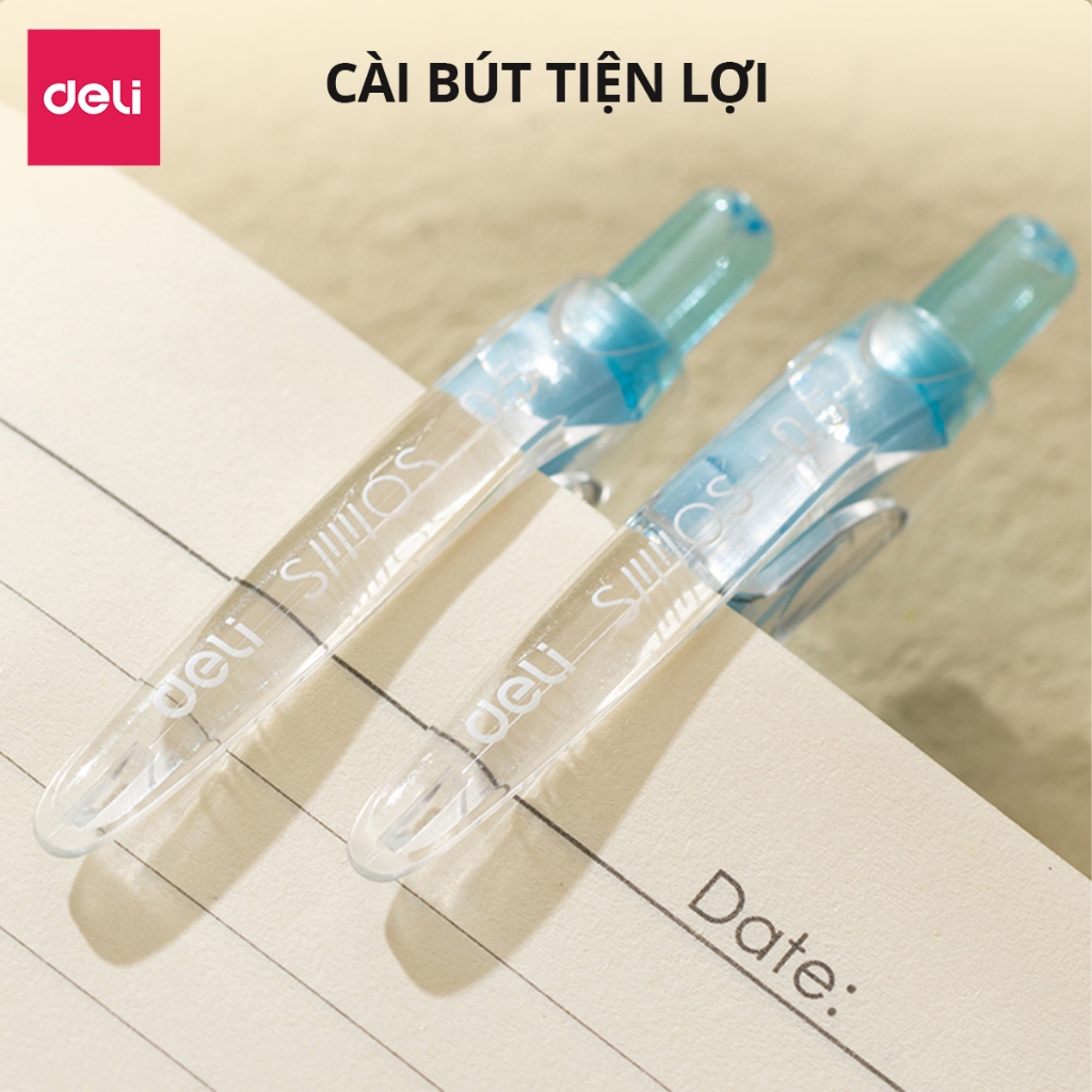 Combo 5 Bút gel Deli EG057 ngòi 0.5mm - Mực xanh, đen, mực viết trơn tru dùng viết sổ caligraphy